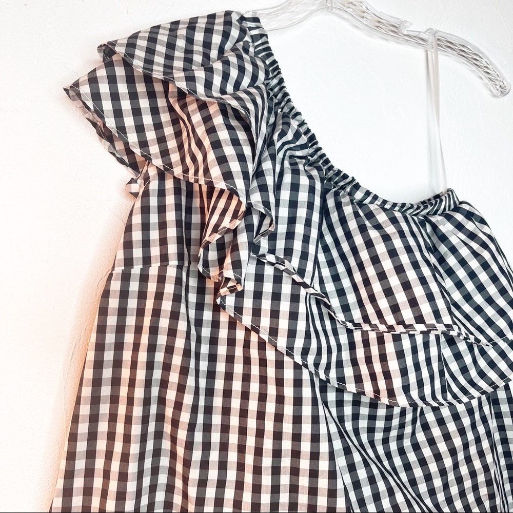 Halogen Gingham Asymmetrical Ruffle Top Size Small - Picture 5 of 8